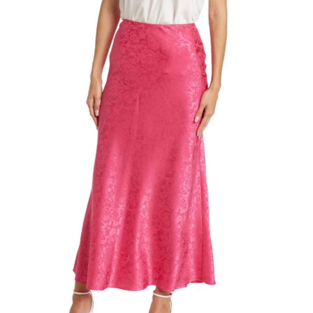 Ronny Kobo Mae Floral Satin Maxi Pink Skirt Women’s Medium Pull-on New with Tags